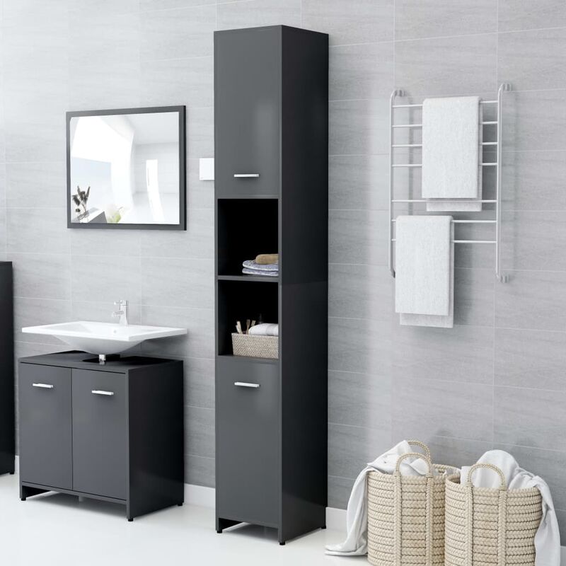 

Armario de cuarto de baño aglomerado gris 30x30x183,5 cm - Gris