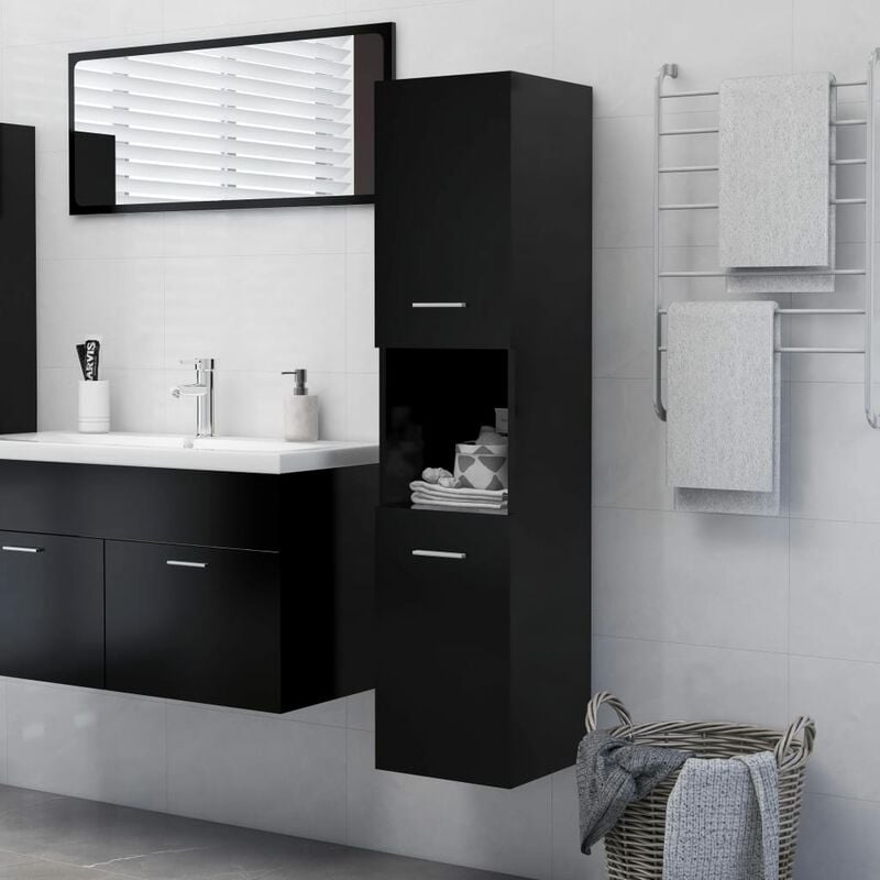 

Armario de cuarto de baño aglomerado negro 30x30x130 cm - Negro