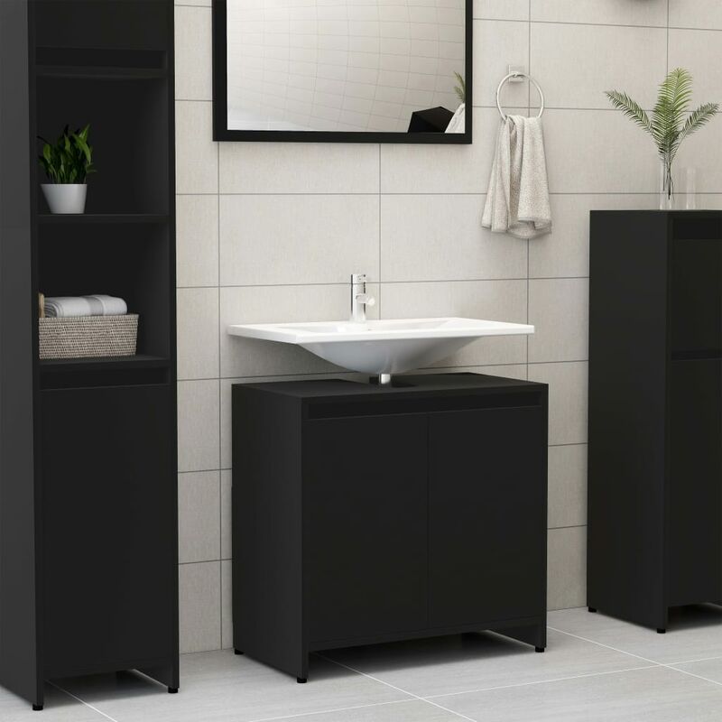 

Armario de cuarto de baño aglomerado negro 60x33x58 cm - Negro