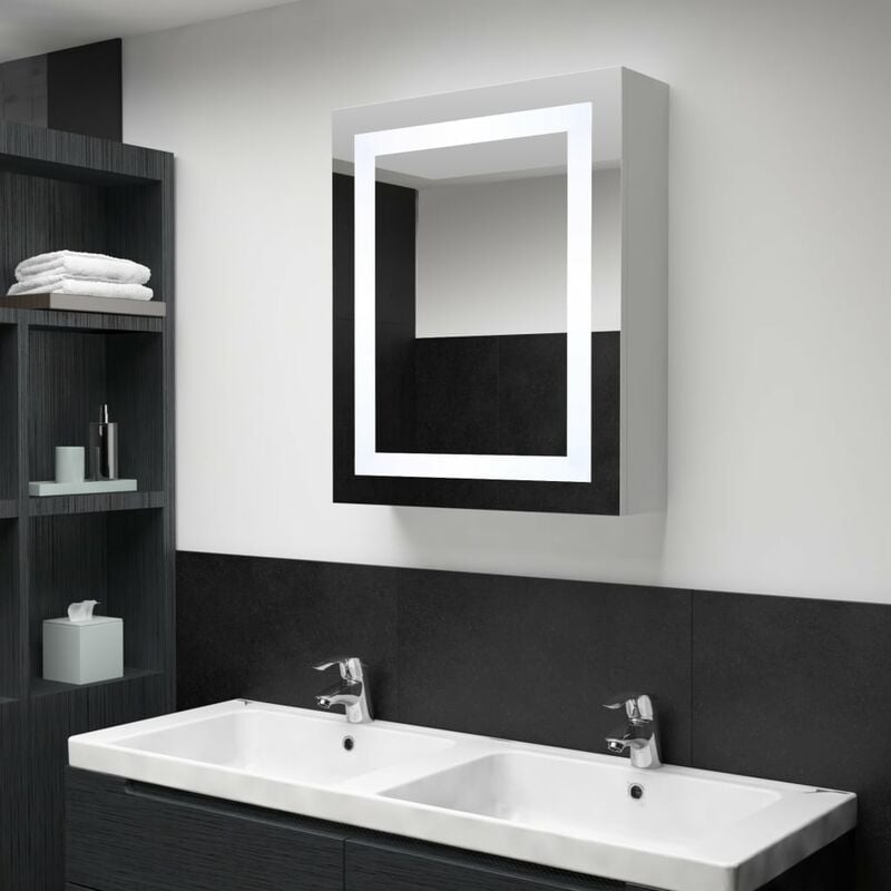 

Armario de cuarto de baño con espejo y LED 50x13x70 cm