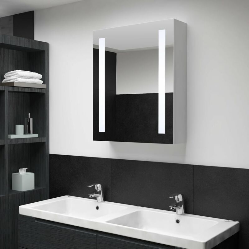 

Armario de cuarto de baño con espejo y LED 50x13x70 cm