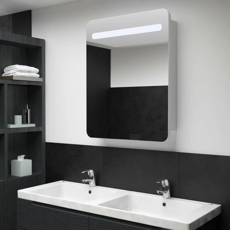 

Armario de cuarto de baño con espejo y LED 60x11x80 cm - Blanco