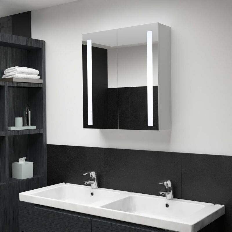 

Armario de cuarto de baño con espejo y LED 62x14x60 cm - Blanco