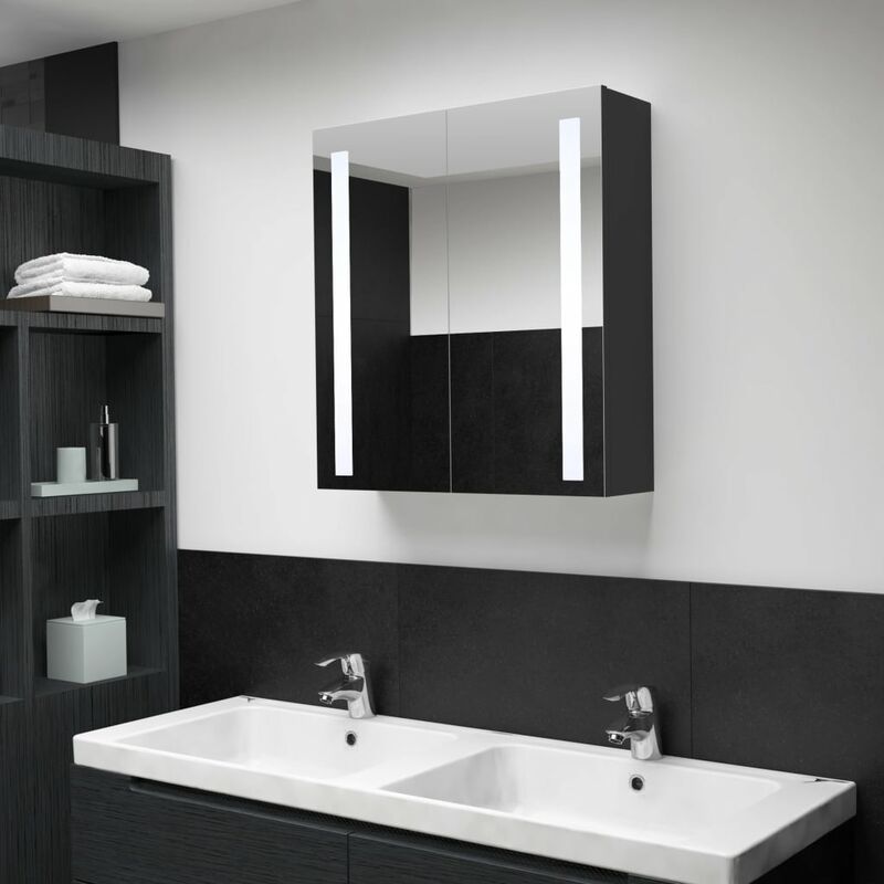 

Armario de cuarto de baño con espejo y LED 62x14x60 cm - Antracita