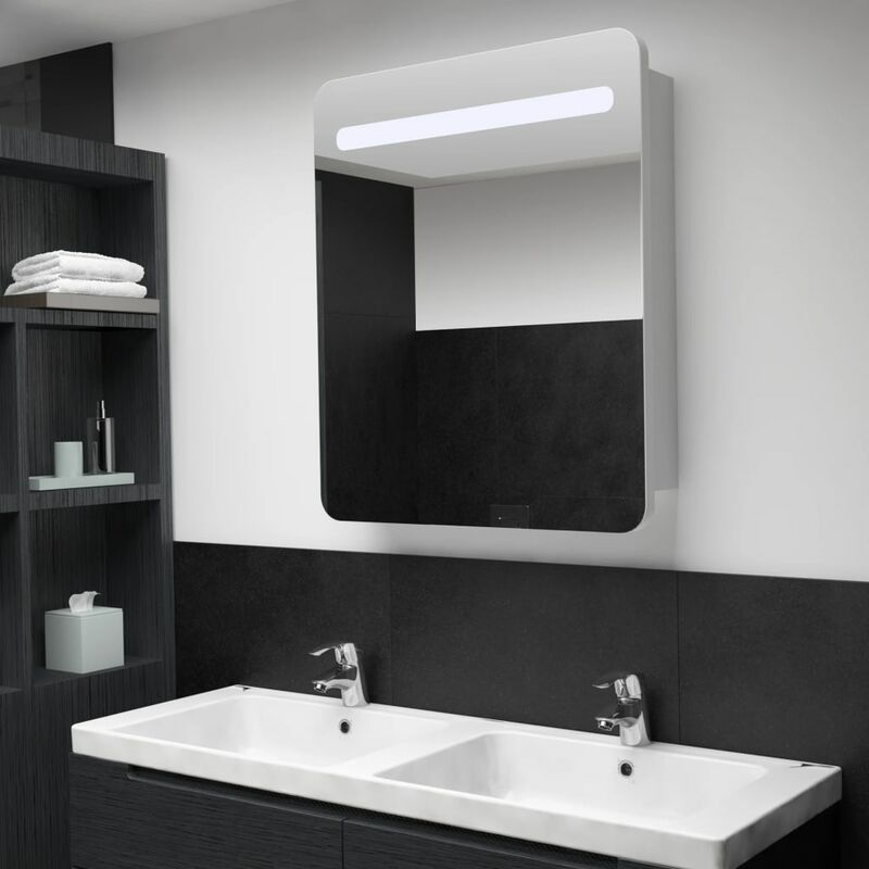 

Armario de cuarto de baño con espejo y LED 68x9x80 cm - Blanco