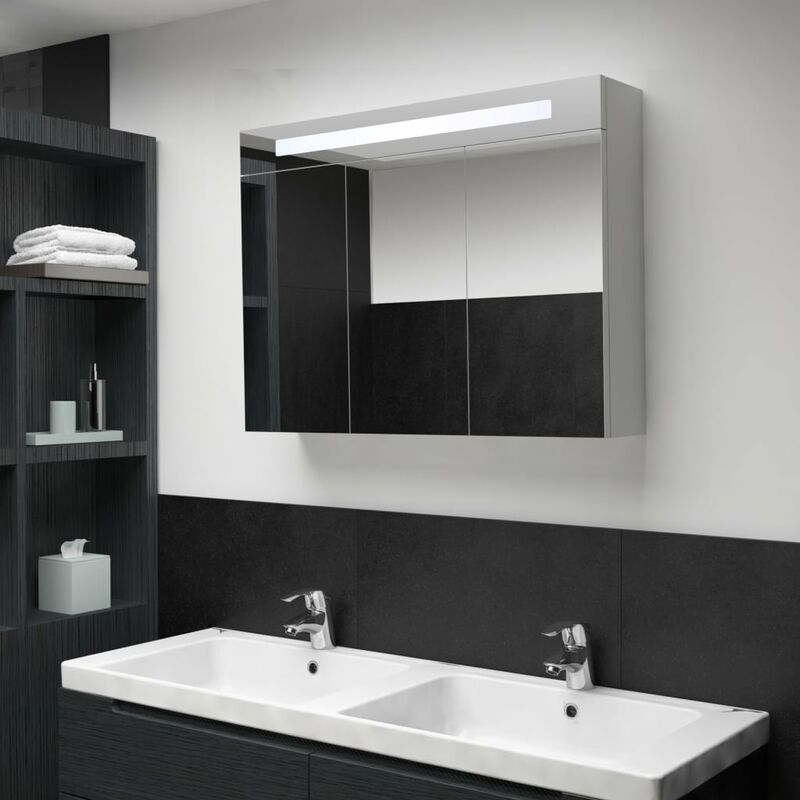 

Armario de cuarto de baño con espejo y LED 88x13x62 cm