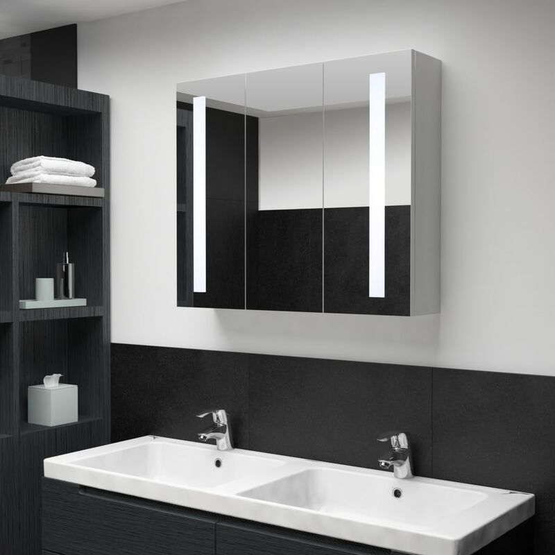 

Armario de cuarto de baño con espejo y LED 89x14x62 cm - Blanco