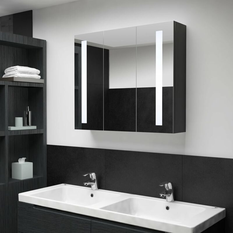 

Armario de cuarto de baño con espejo y LED 89x14x62 cm - Antracita