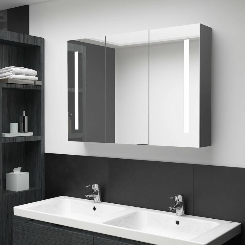 

Armario de cuarto de baño con espejo y LED 89x14x62 cm gris - Gris