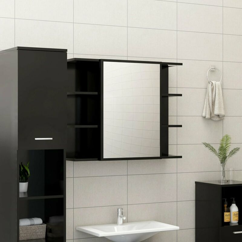 

Armario de espejo de bano aglomerado negro 80x20,5x64 cm