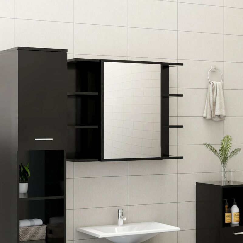 

Armario de espejo de baño aglomerado negro 80x20,5x64 cm