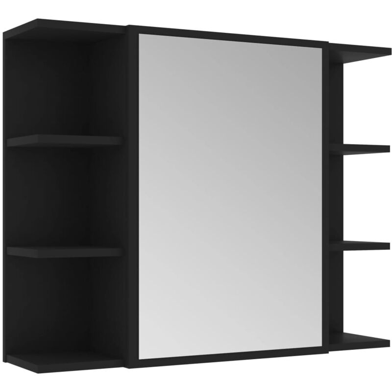 

vidaXL Armario de espejo de baño aglomerado negro 80x20,5x64 cm - Negro