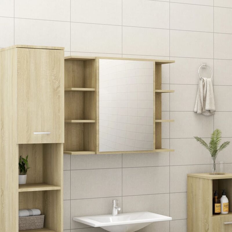 

Armario de espejo de baño aglomerado Sonoma 80x20,5x64 cm