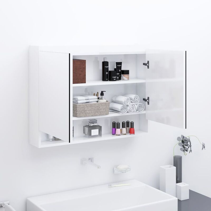

BHD - Armario de espejo de baño MDF blanco brillante 80x15x60 cm