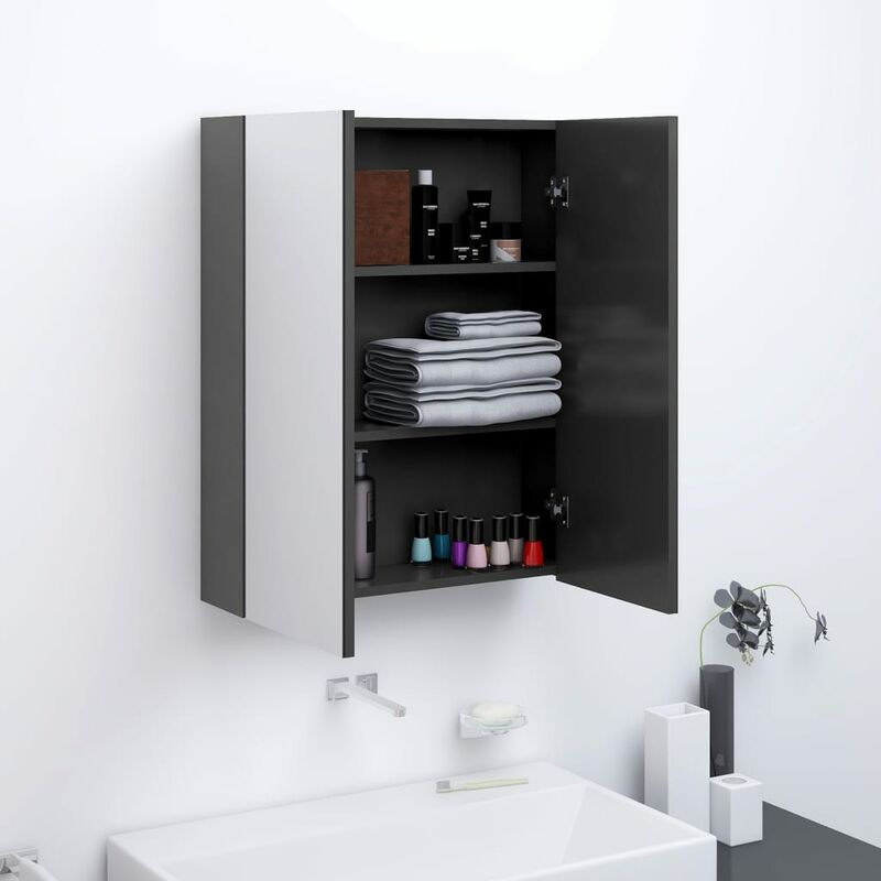 

BHD - Armario de espejo de baño MDF gris 60x15x75 cm