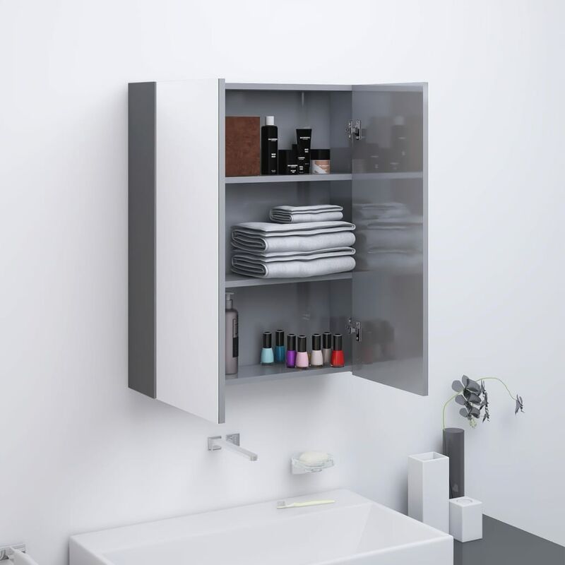 

Armario de espejo de baño MDF gris brillante 60x15x75 cm
