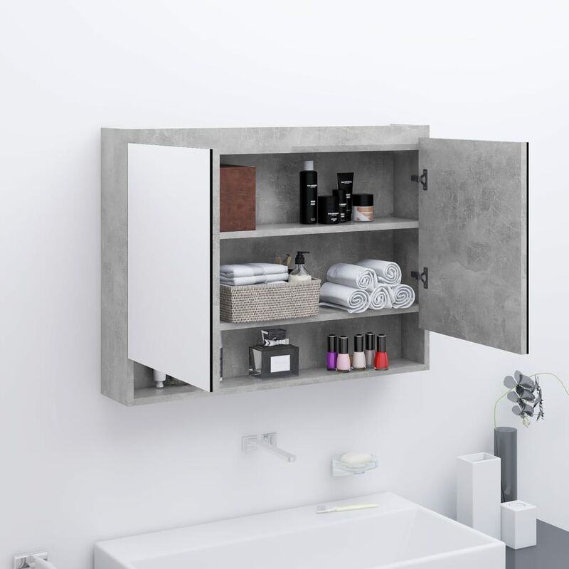 

BHD - Armario de espejo de baño MDF gris hormigón 80x15x60 cm