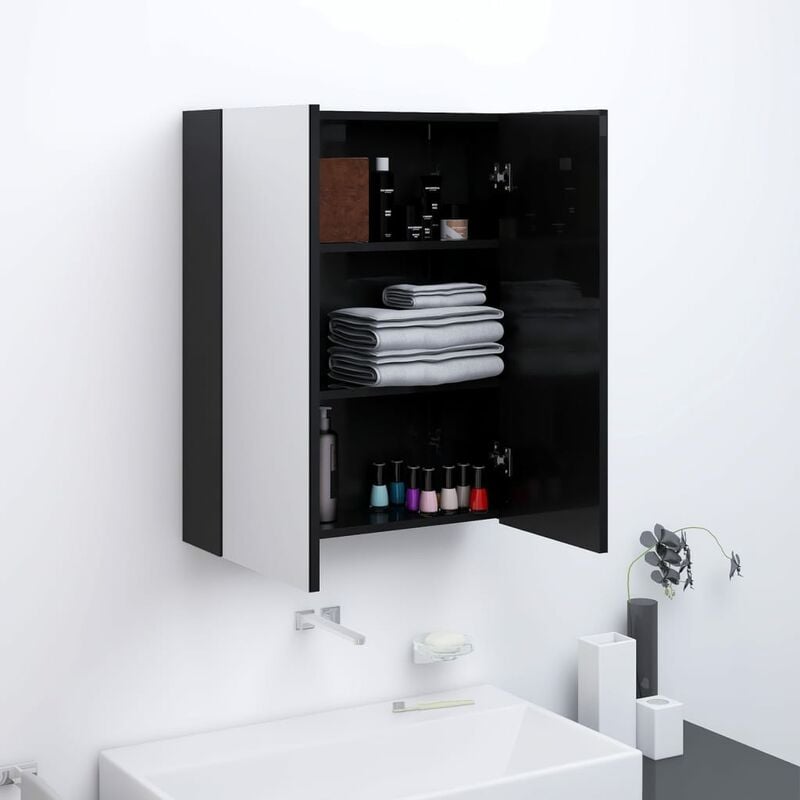 

BHD - Armario de espejo de baño MDF negro brillante 60x15x75 cm
