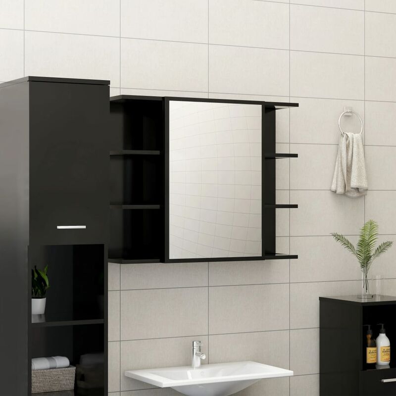 

Armario de espejo de baño aglomerado negro 80x20,5x64 cm - Negro