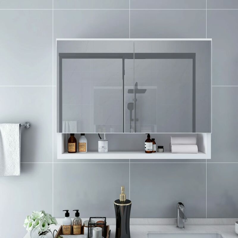 

Armario de espejo de baño con LED MDF blanco 80x15x60 cm - Blanco