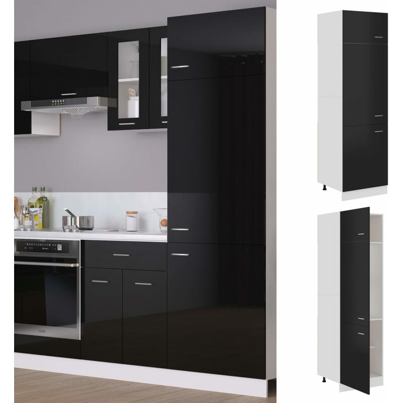 

Armario de frigorífico de aglomerado negro brillo 60x57x207 cm - Negro
