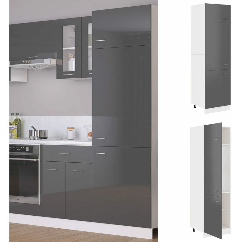 

Armario de frigorífico de aglomerado gris brillo 60x57x207 cm