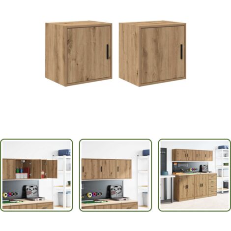 Armario de garaje -  Armarios de pared 2 uds para garaje madera artesanal roble