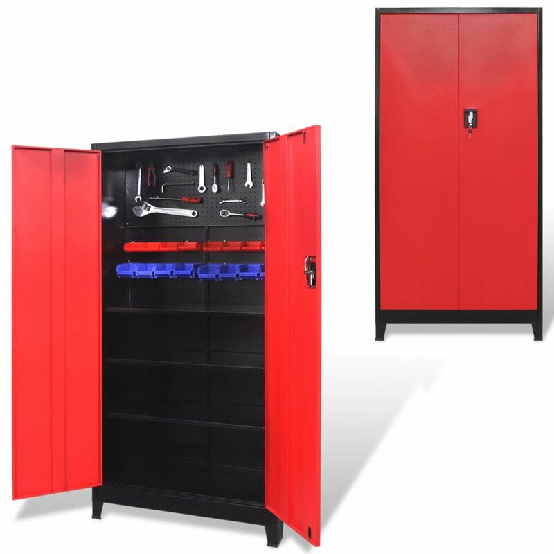 

Armario de herramientas 2 puertas acero negro/rojo 90x40x180 cm