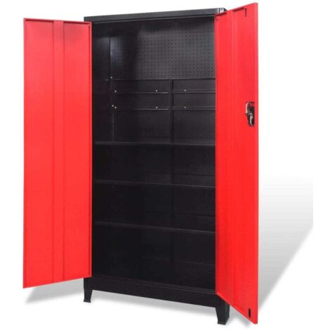 Armario de herramientas 2 puertas acero negro/rojo 90x40x180 cm