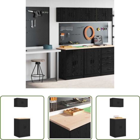 Armario de herramientas -  Armarios 2 uds para garaje madera de ingeniería negro