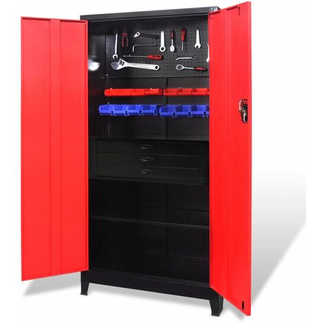 Armario de herramientas con baúl acero negro/rojo 90x40x180 cm vidaXL