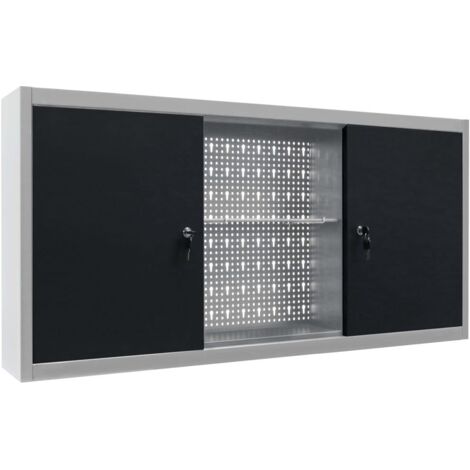 Armario de herramientas de pared armario de almacenamiento armario de herramientas organizador de herramientas almacenamiento de herramientas martillos alicates metal 120 cm gris y negro 020003809