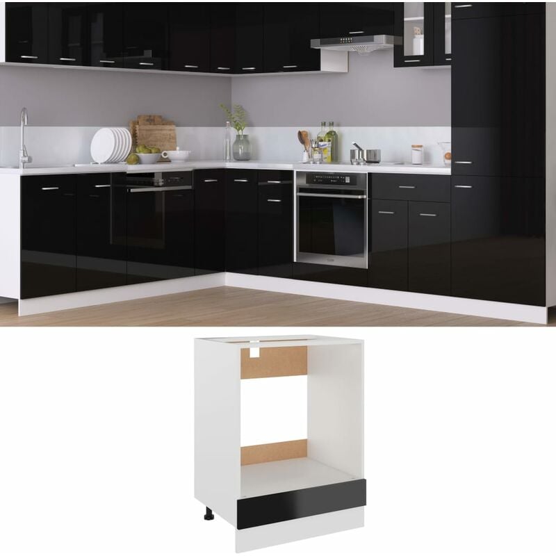 

Armario de horno de aglomerado negro con brillo 60x46x81,5 cm - Negro