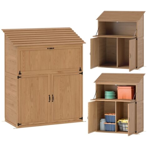 Armario de jardín, Caseta de jardín, Armario de jardín + Estante plegable, Mesa, Puertas dobles, 110 x 54 x 136 cm, Madera natural