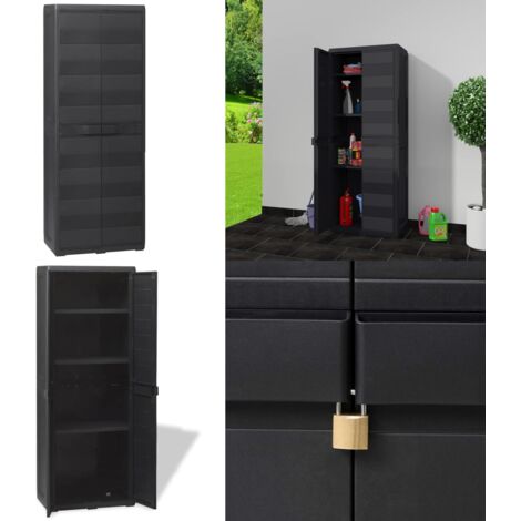 Armario de jardín con 3 estantes negro - Armario exterior - Estantes ventilados