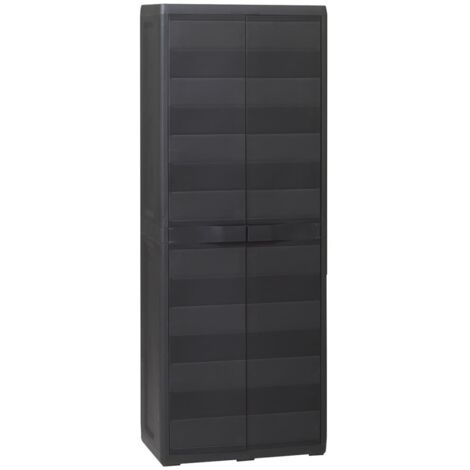 Armario de Jardín Plastico PP Negro/Negro y Gris con 1/2/3/4 Estantes