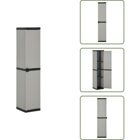Armario de jardín gris y negro - vidaXL Armario de jardín con 3 estantes gris y negro 34x40x168 cm - Armario de jardín con bloqueo de seguridad