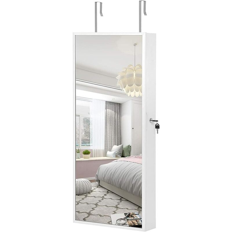

Armario de Joyería Colgante, Armario con Espejo con Iluminación Interior LED, Organizador de Joyas con Espejo Largo Completo, Montado en la Pared,