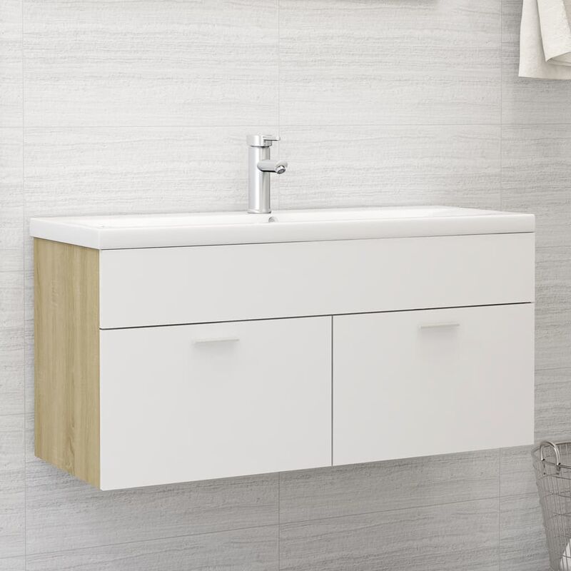 

Armario de lavabo aglomerado blanco roble Sonoma 100x38,5x46 cm