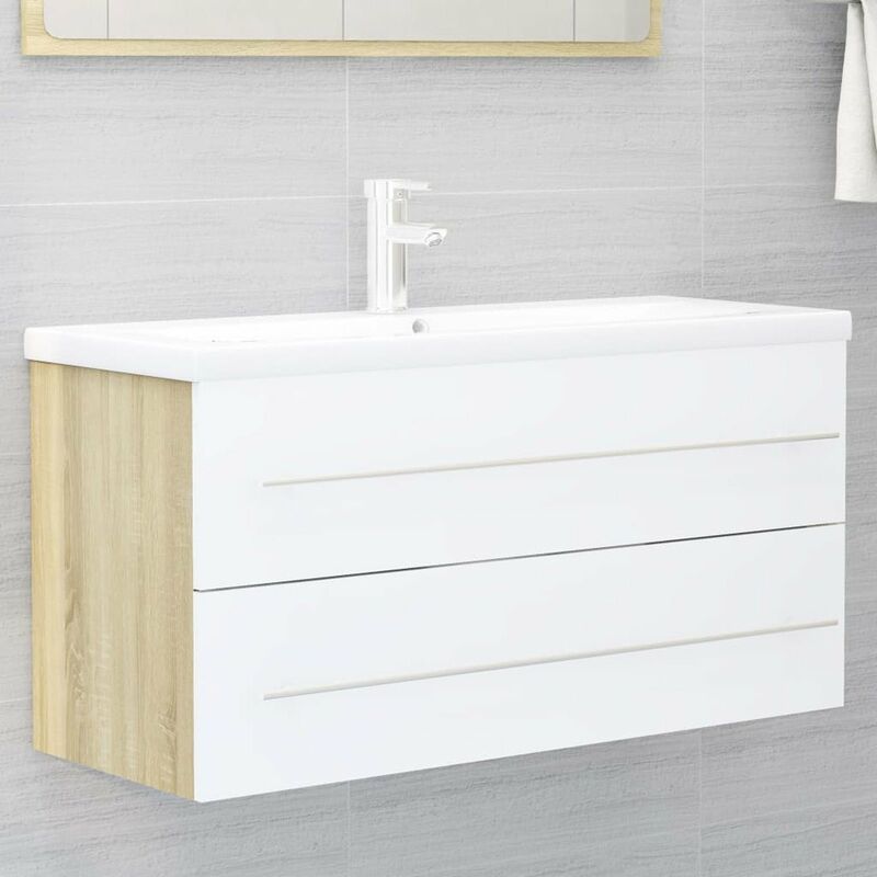 

Armario de lavabo aglomerado blanco roble sonoma 100x38,5x48 cm