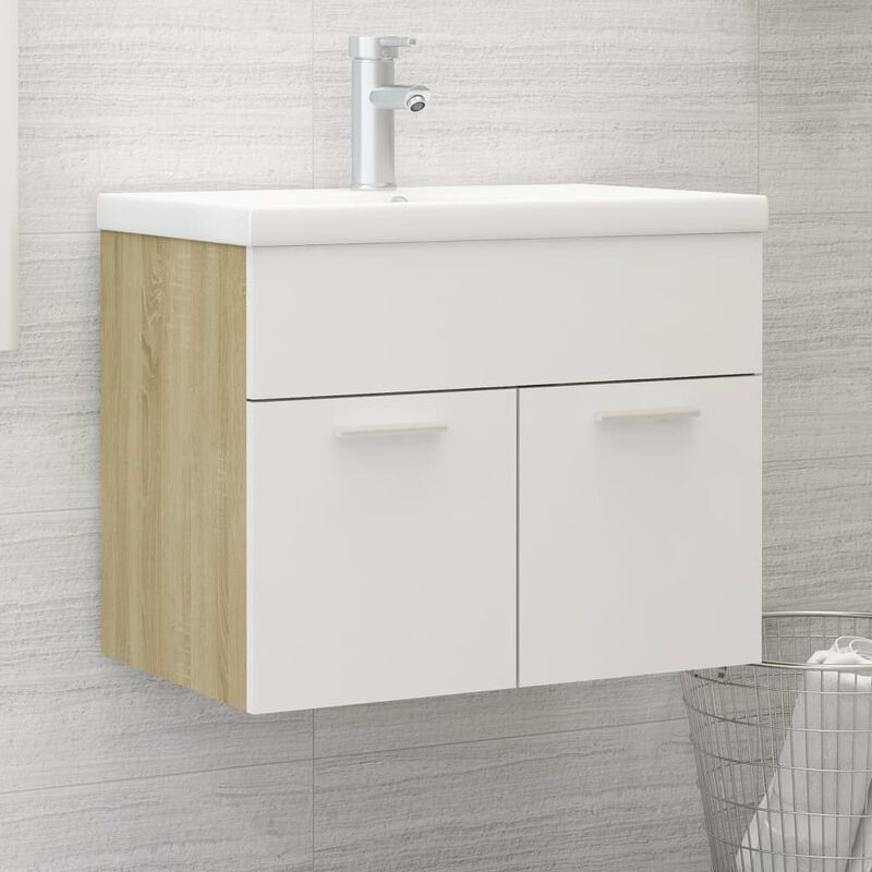 

Armario de lavabo aglomerado blanco roble Sonoma 60x38,5x46 cm