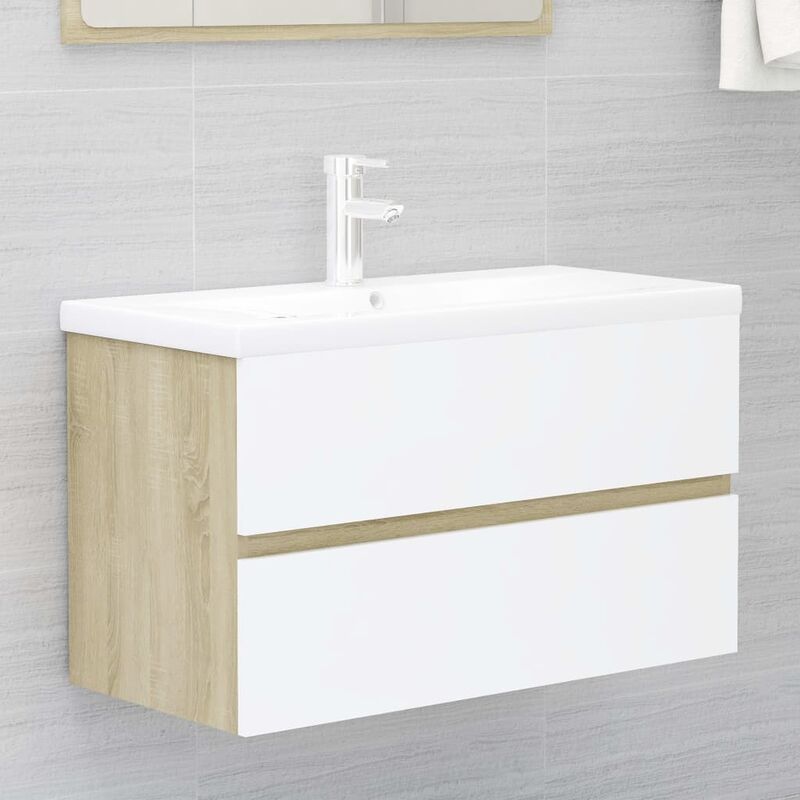 

Armario de lavabo aglomerado blanco y roble Sonoma 80x38,5x45cm