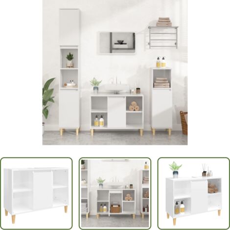 Armario de lavabo -  Armario de lavabo madera contrachapada blanco brillo 80x33x60cm