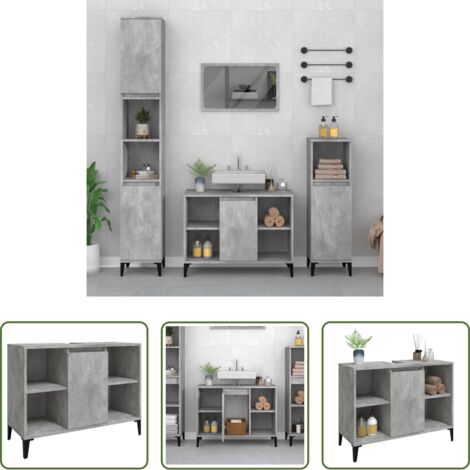 Armario de lavabo -  Armario de lavabo madera contrachapada gris hormigón 80x33x60cm