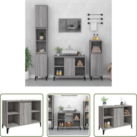 Armario de lavabo -  Armario de lavabo madera contrachapada gris Sonoma 80x33x60 cm