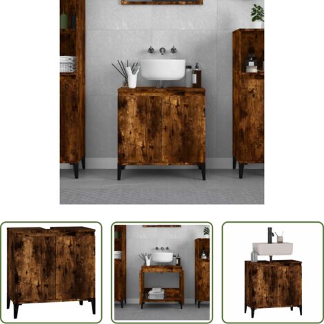 Armario de lavabo -  Armario de lavabo madera contrachapada roble ahumado 58x33x60cm