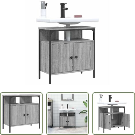 Armario de lavabo -  Armario lavabo baño madera ingeniería gris Sonoma 60x30x60 cm