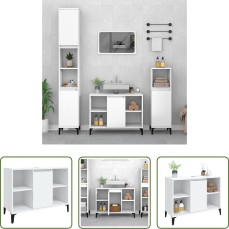 Armario de lavabo -  Armario para lavabo madera contrachapada blanco 80x33x60 cm
