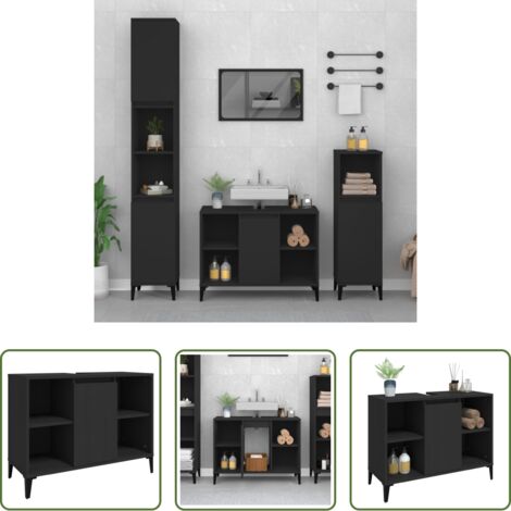 Armario de lavabo -  Armario para lavabo madera contrachapada negro 80x33x60 cm