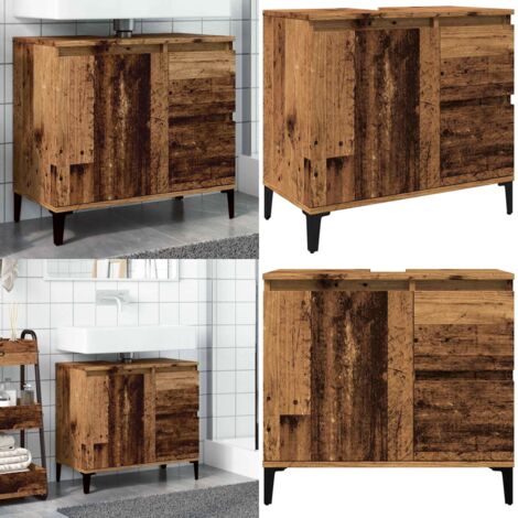 Armario de lavabo baño madera ingeniería envejecida 65x33x60 cm - Mueble de lavabo - Armario de madera